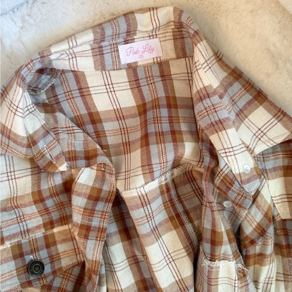 Pink lily plaid button down top - Picture 7 of 8